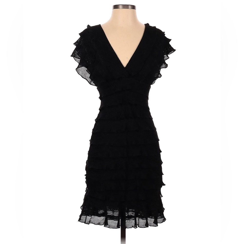 MAX STUDIO Elegant Black Ruffle Dress Below Knee Size S